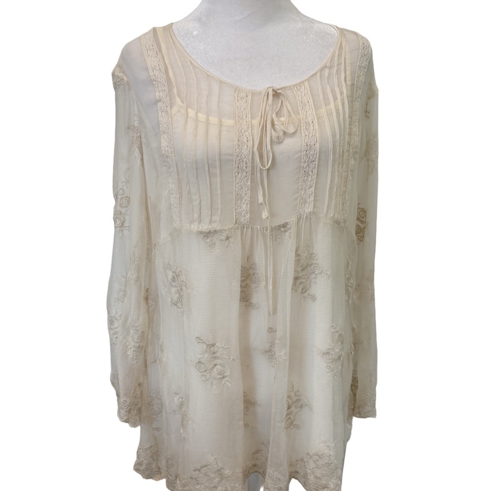 Soft Surroundings Size M 100% silk sheer long sleeve top with camisole babydoll